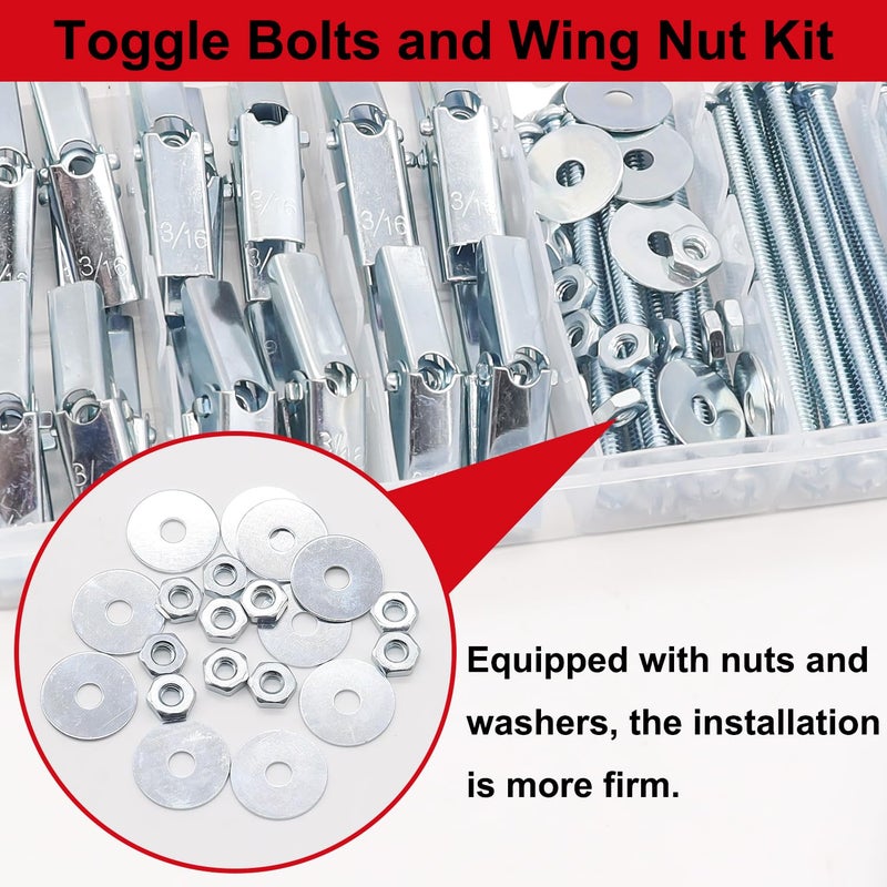 Bemaka 92Pcs 3/16 Inch Toggle Bolts for Drywall, Butterfly Anchors Heavy Duty Drywall Anchors and Screws Kit, Toggle Bolts and Wing Nut Kit with Nuts Washers for Hollow Wall, Ceiling (23 Set) - Image 3